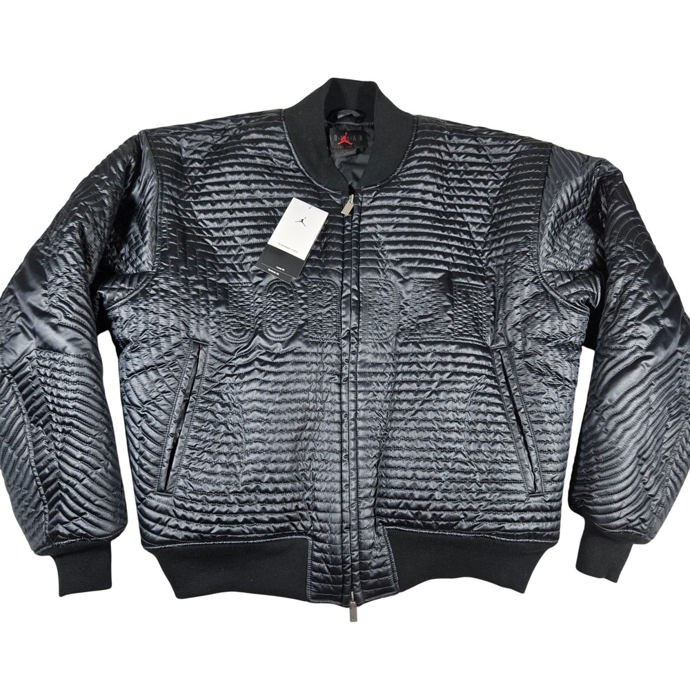 $300 Jordan Bomber Jacket Zip Quilted Down Black Mens Large II5314 010 Loose Fit